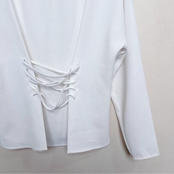 Aritzia Wilfred Womens Xsmall Mabelle Ivory Crepe Lace Up Front Blouse - Picture 6 of 14